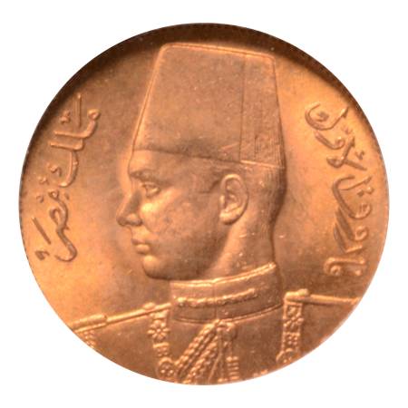 Egypt King Farouk I  20 pi. AH 1357/1938, Au 1.7 g.
