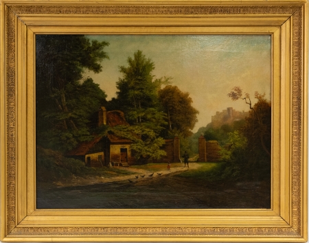 Stamp of Feldman International Auctions » Tableaux du XIXs / 19th Century Paintings Ecole anglaise du XIXème siècle. Paysage à la chaumière