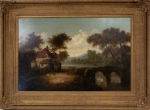Stamp of Feldman International Auctions » Tableaux du XIXs / 19th Century Paintings Ecole anglaise du XIXème siècle. Paysage au pont