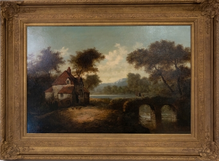 Stamp of Feldman International Auctions » Tableaux du XIXs / 19th Century Paintings Ecole anglaise du XIXème siècle. Paysage au pont