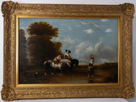 Stamp of Feldman International Auctions » Tableaux du XIXs / 19th Century Paintings Ecole anglaise du XIXème siècle. Le passage du gué