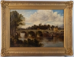 Stamp of Feldman International Auctions » Tableaux du XIXs / 19th Century Paintings Ecole anglaise du XIXème siècle. Le pont sur la rivière