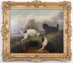 Stamp of Feldman International Auctions » Tableaux du XIXs / 19th Century Paintings Ecole anglaise du XIXème siècle. Trois chiens jouant