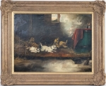Stamp of Feldman International Auctions » Tableaux du XIXs / 19th Century Paintings Ecole anglaise du XIXème siècle. Chiens jouant en intérieur