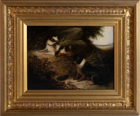 Stamp of Feldman International Auctions » Tableaux du XIXs / 19th Century Paintings Ecole anglaise du XIXème siècle. Deux chiens dans la nature