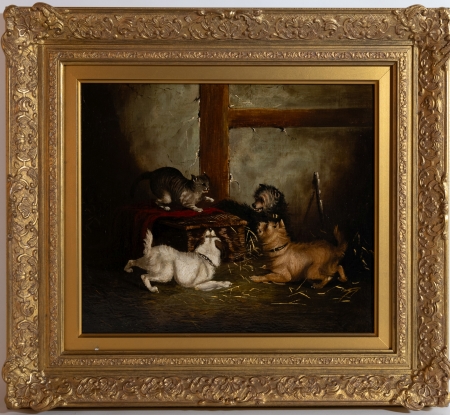 Stamp of Feldman International Auctions » Tableaux du XIXs / 19th Century Paintings Ecole anglaise du XIXème siècle. Chiens et chat