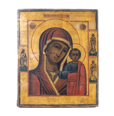Stamp of Feldman International Auctions » Art Russe / Russian Art Russie. Icône. « Notre Dame de Kazan ». XIXème siècle et Russie. Icône. Christ Pantocrator. XIXème siècle