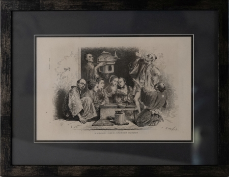 Stamp of Feldman International Auctions » Art Impressionniste & Moderne / Impressionist & Modern Art J. ETTLINO. « Le service du saki ». Eau-forte sur acier