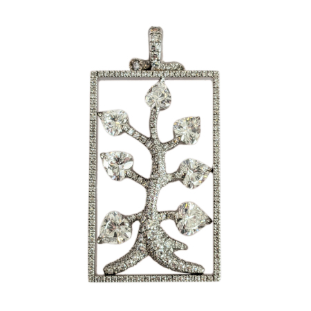 Stamp of Feldman International Auctions » Bijoux - Haute Joaillerie / Jewellery Pendentif arbre en platine 950 rectangulaire , diamants