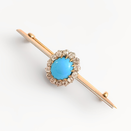 Broche barrette, turquoise et diamants