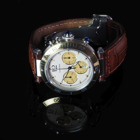 Stamp of Feldman International Auctions » Montres / Watches CARTIER Montre Chronographe Pasha, Ref. 1032