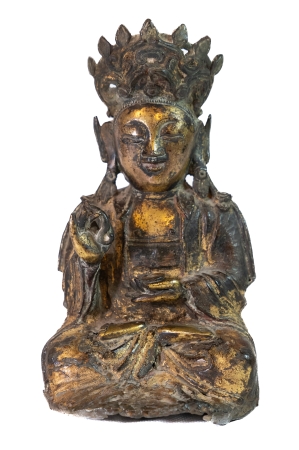 Stamp of Feldman International Auctions » Art d'Orient & d'Extrême-Orient / Asian & Oriental Art STATUE DE GUANYIN EN BRONZE DORÉ ET LAQUÉ , DYNASTIE MING (1368-1644)