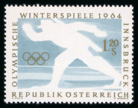 Stamp of Olympics » 1964 Innsbruck Austria: 1964 Innsbruck 1.20S with black and grey omitted, mint n.h.