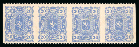 Stamp of Finland 1895 20 pen blue, perf. 12 ½, mint strip of 4 with imperforate vertically variety