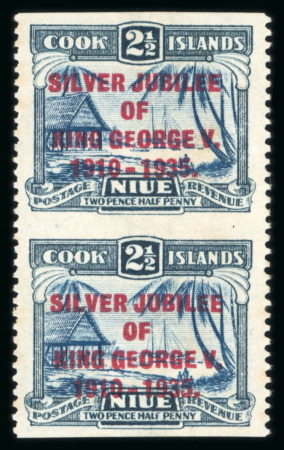 Stamp of New Zealand » Niue 1935 Niue Silver Jubilee overprint on 2 1/2 d, pair, imperforate horizontally