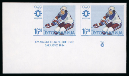 Stamp of Olympics » 1984 Sarajevo Yugoslavia: 1984 Sarajevo Winter Olympics set of 8 in imperf. lower left corner marginal pairs plus extras