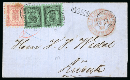Stamp of Finland 1868 (13 July) Finland Nikolaistad to Lubeck, bearing pair 8 pen green