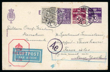 Stamp of Germany » German WWII Occupation Issues » Denmark 1940 (21 Nov) Postcard from Copenhagen to Thorshavn, Faroe Islands correctly franked 1 kr