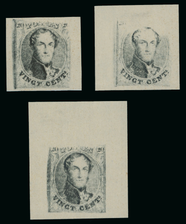 Stamp of Belgium 1861 Médallions group of three 1929 reimpressions of the 20c showing differing strengths of the impression