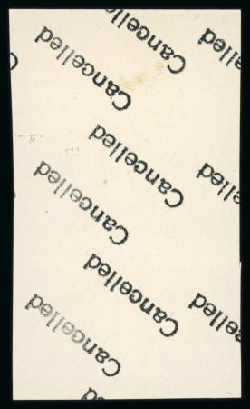 1936-37 King Fouad “Postes” 15m deep purple imperforate proof with "Cancelled" on reverse in top marginal block of four
