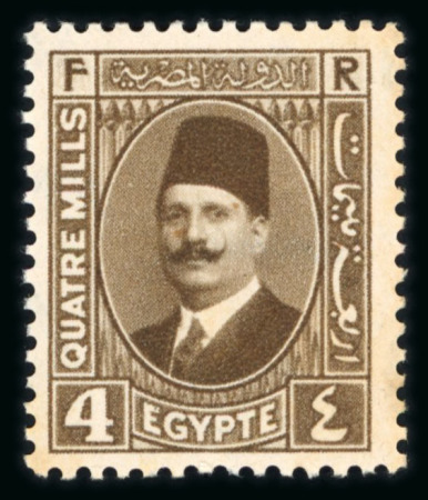 1927 King Fouad second issue, 4m brown and 13m carmine rose, both with inverted watermark