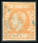 Stamp of Romania » King Carol 1871 - "With Beard" Imperforate 10b yellow orange, used on laid paper, good to large