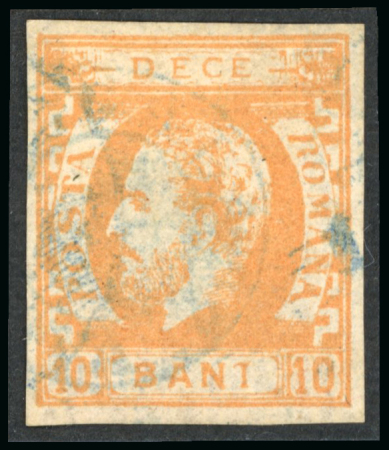 Stamp of Romania » King Carol 1871 - "With Beard" Imperforate 10b yellow orange, used on laid paper, good to large