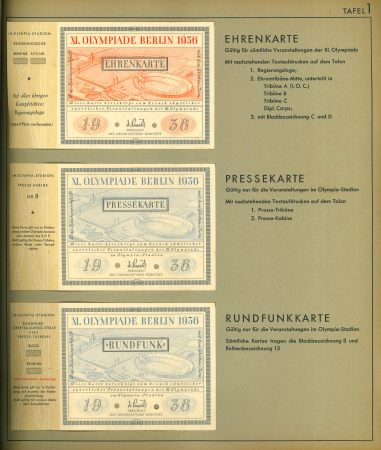 Stamp of Olympics » 1936 Berlin » Documents, Programmes, Tickets, etc. 1936 Berlin Organising Committee specimen ticket album