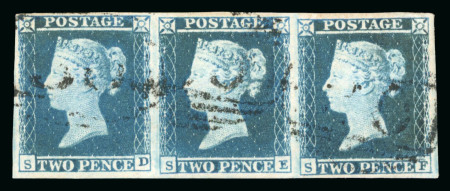 Stamp of Great Britain » 1841 2d Blue 1841 GB 2d blue plate 4, attractive strip of three