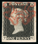 Stamp of Great Britain » 1840 1d Black and 1d Red plates 1a to 11 1840 1d black pl.4 TG, very good margins all round with large part of clearly struck red MC