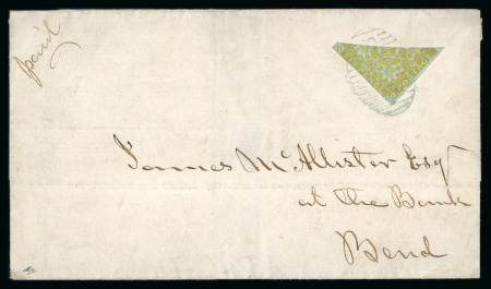 Stamp of Canada » New Brunswick 1860 New Brunswick cover bearing very fine bisect 6d olive-yellow full to wide margins