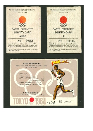 Stamp of Olympics » 1964 Tokyo 1964 Tokyo, two identity cards and a pass for the private railway lines in Tokyo
