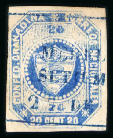 Stamp of Colombia 1859, 10c. orange and 20c. blue, one and two examples