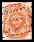 Stamp of Colombia 1859, 10c. orange and 20c. blue, one and two examples
