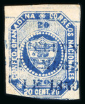 Stamp of Colombia 1859, 10c. orange and 20c. blue, one and two examples