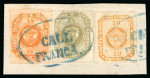 Stamp of Colombia 1859, 2½c. olive green, 10c. red-orange, stone A, second issue 10c yellow-buff, unique franking