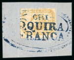 Stamp of Colombia 1860, 10c. yellow buff, tied to piece Chiquinquirá hs