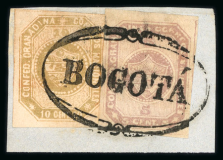Stamp of Colombia 1860, 5c rose-lilac, , in combination with 1859 10c