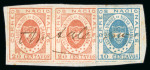 Stamp of Colombia 1861, 20c. red, horizontal pair with margins ranging