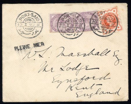 Stamp of Egypt » Postal History 1902 Envelope franked GB 1/2d orange & 1d lilac (2),