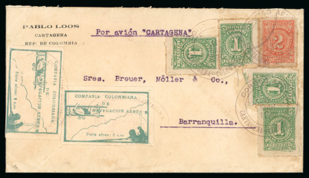 Stamp of Colombia » Airmails 1920, March 11. Commercial cover to Barranquilla, franked by two 10c