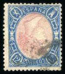 Stamp of Spain 1865 Isabel II 12cu with frame inverted, used