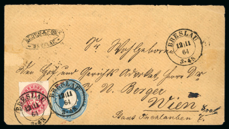 Stamp of German States » Prussia 1864 Prussia 2sgr stationary cut-out (1853-60 issue) used in a very rare mixed franking