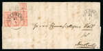 Stamp of German States » Mecklenburg Schwerin 1856 block of seven 1/4s value tied by attractive Goldberg circular on cover to Neustrelitz
