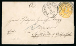 Stamp of German States » Thurn and Taxis 1862 Thurn & Taxis 2kr postal stationary cut-out used as stamp, cut to shape