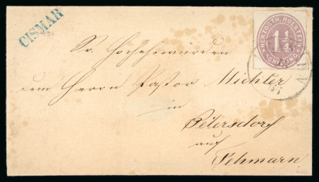 Stamp of German States » Schleswig-Holstein 1866 1 1/4s light purple tied by Lensahn 1866 cds on cover