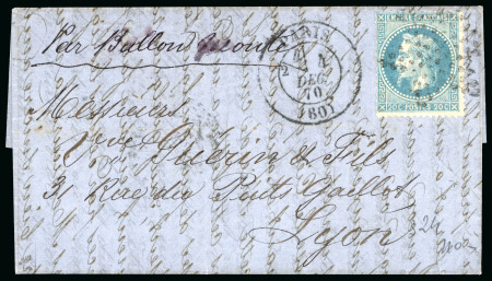 Stamp of France » Guerre de 1870-1871 1870, Paris 20c sur ballon monté " Franklin", lettre envoyée de Paris 4.12.1870