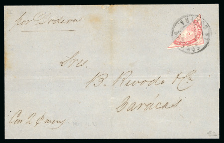 Stamp of Venezuela 1871 Venezuela Escuelas 1r rose bisect, 5th printing, on cover to Caracas