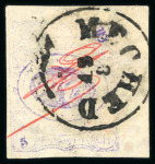 Stamp of Persia » 1896-1907 Muzaffer ed-Din Shah (SG 113-297) 1902 Meched 1ch. black, used with red initials, large