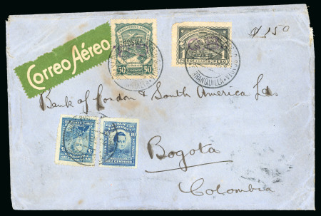 Stamp of Colombia » Airmails Consular Mail Great Britain 1923 1p and 50c inverted overprint on cover